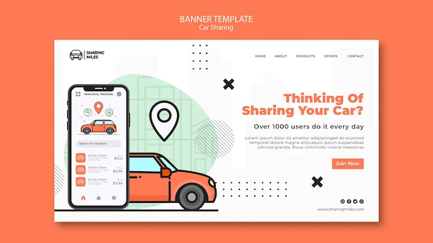 Free PSD flat design car sharing template