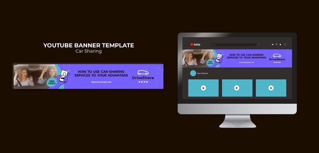 Flat Design Car Sharing YouTube Banner Template – Free PSD Download