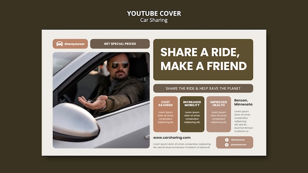 PSD gratuito copertina di youtube per il car sharing dal design piatto