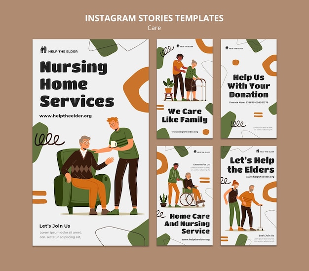 Flat design care for people instagram stories template