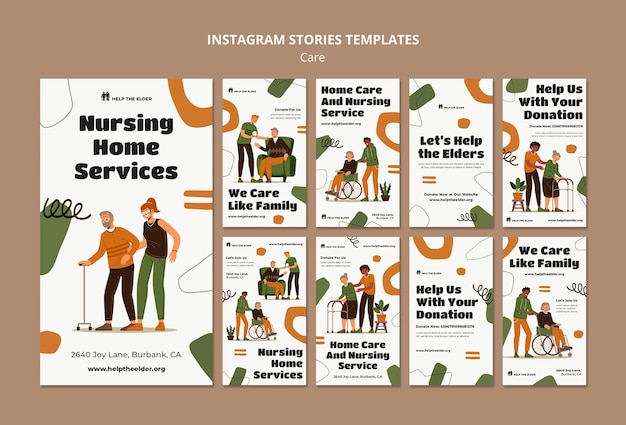 Free PSD flat design care for people instagram stories template