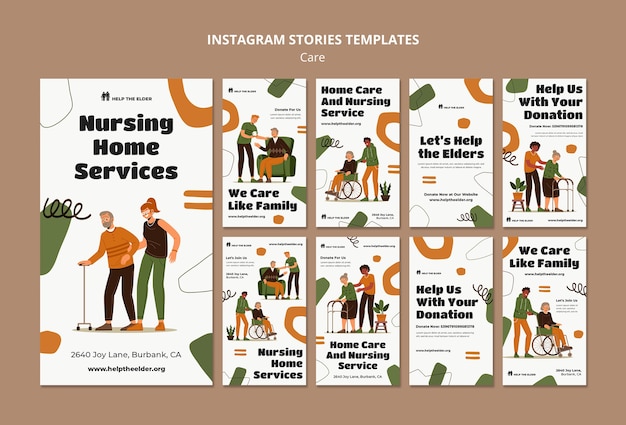 Flat design care for people instagram stories template