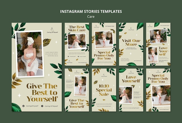 Flat design care for people instagram stories template