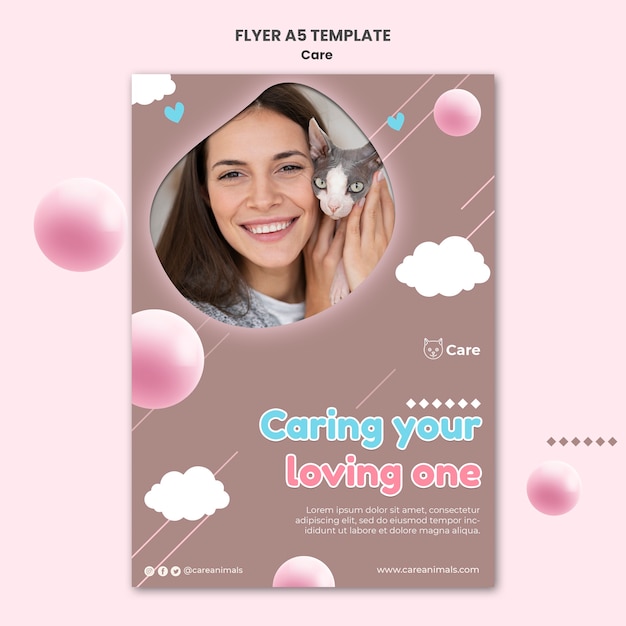 Flat design care template of flyer