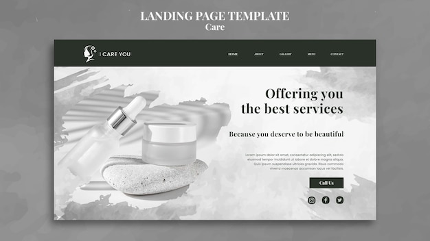 Flat design care template of landing page