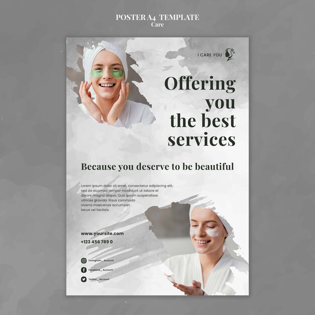 Flat design care template of poster