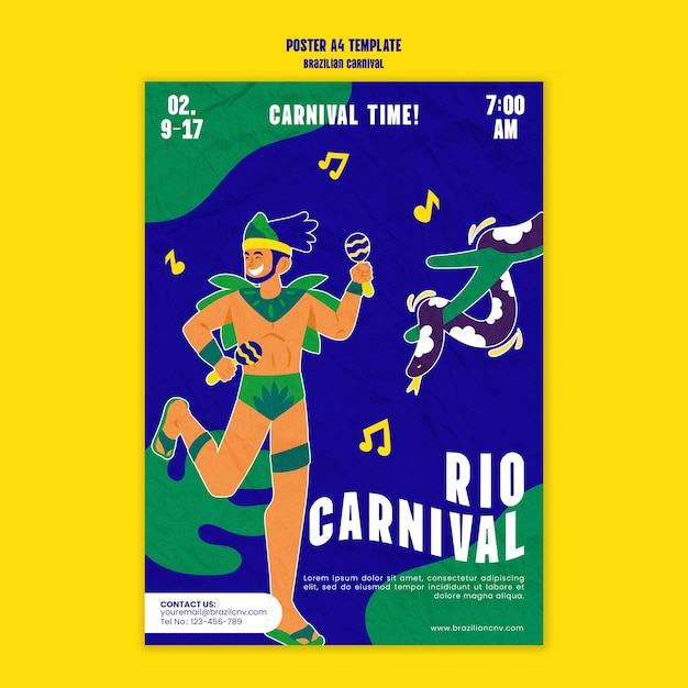 PSD gratuito poster per la celebrazione del carnevale a disegno piatto