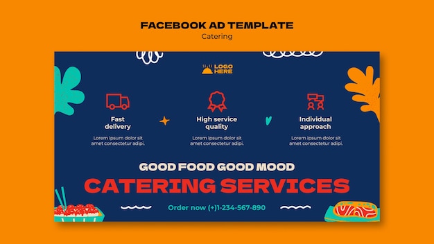 PSD gratuito template di facebook per il servizio di catering flat design