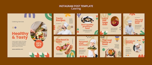 Free PSD flat design catering service instagram posts