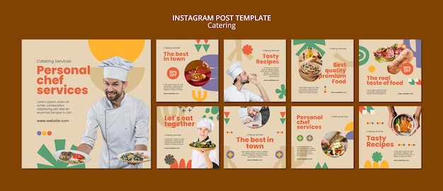 Free PSD flat design catering service instagram posts