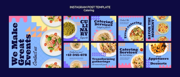 Free PSD flat design catering service instagram posts