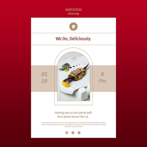 Free PSD flat design catering service invitation template