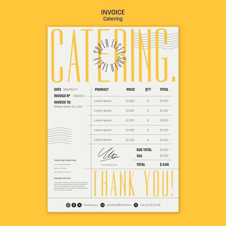 Free PSD flat design catering service invoice template