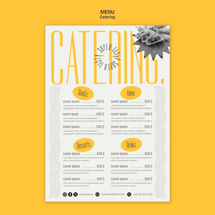 Free PSD flat design catering service menu  template
