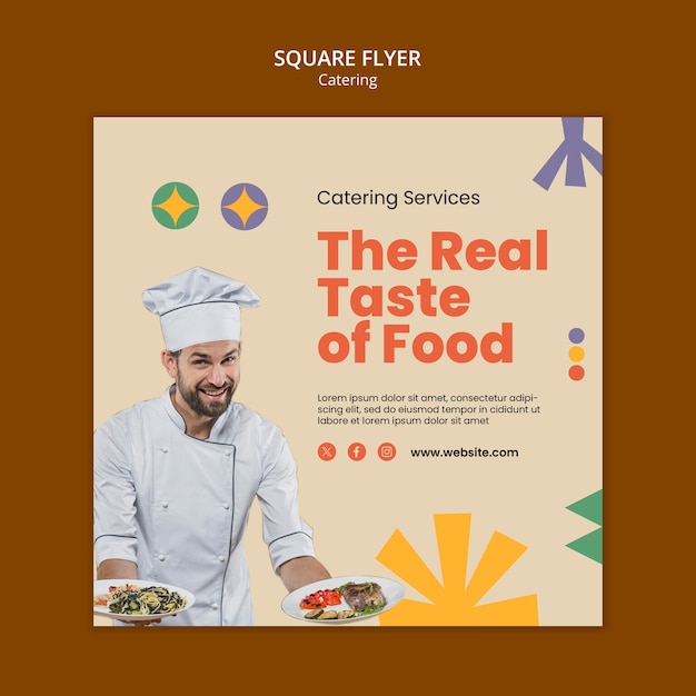 Free PSD flat design catering service square flyer template