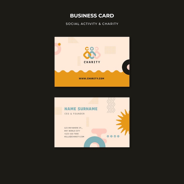 Flat design charity activity business card