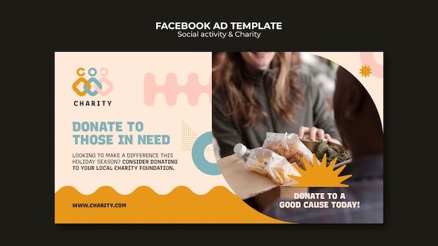 Flat design charity event facebook template