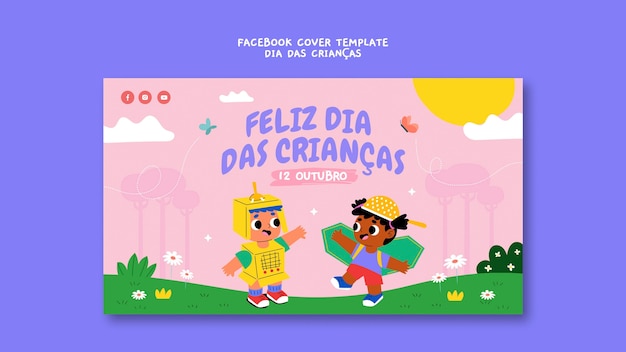 無料PSD ブラジルのテンプレートでフラットなデザインの子供の日