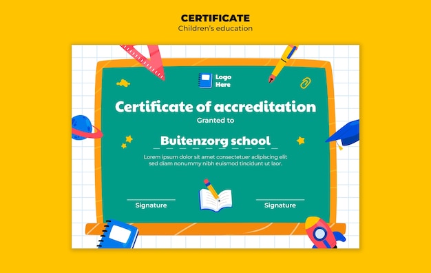 Flat design children's education certificate