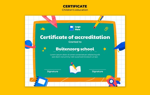 Flat design children's education certificate