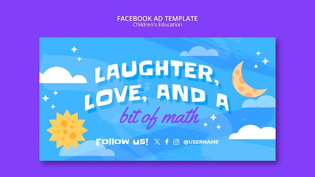 Flat design children's education facebook template