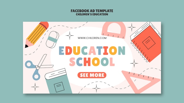 Template facebook per l'istruzione dei bambini con design piatto