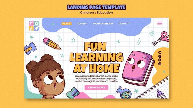 flat design children's education landing page