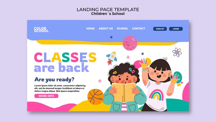 Free PSD flat design children's education landing page