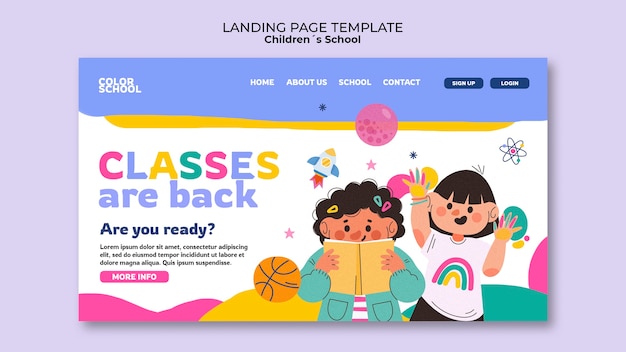 flat design children's education landing page