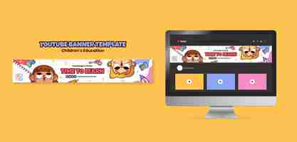 Free PSD flat design children's education youtube banner