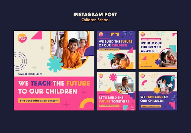 Flat design children school  instagram posts