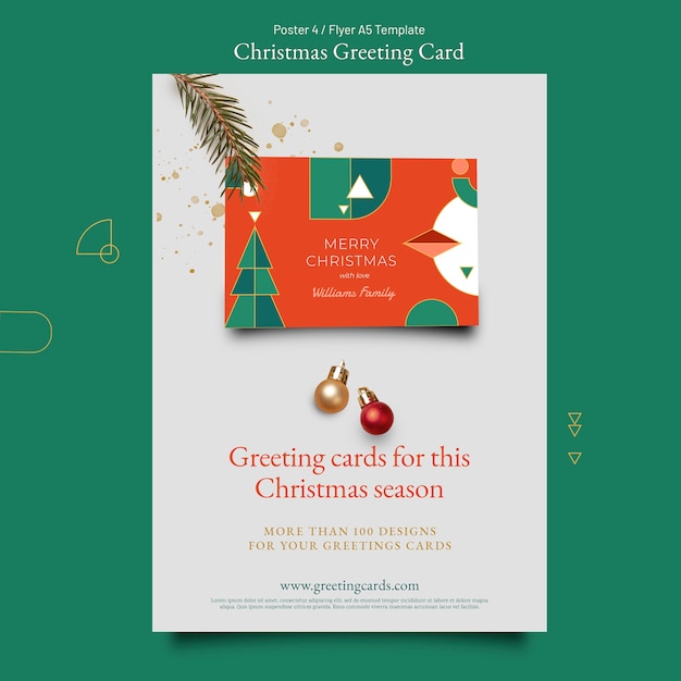 無料PSD フラットなデザインのクリスマスの挨拶テンプレート