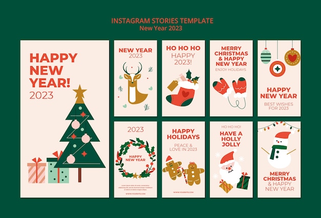 Free PSD flat design christmas and new year instagram stories