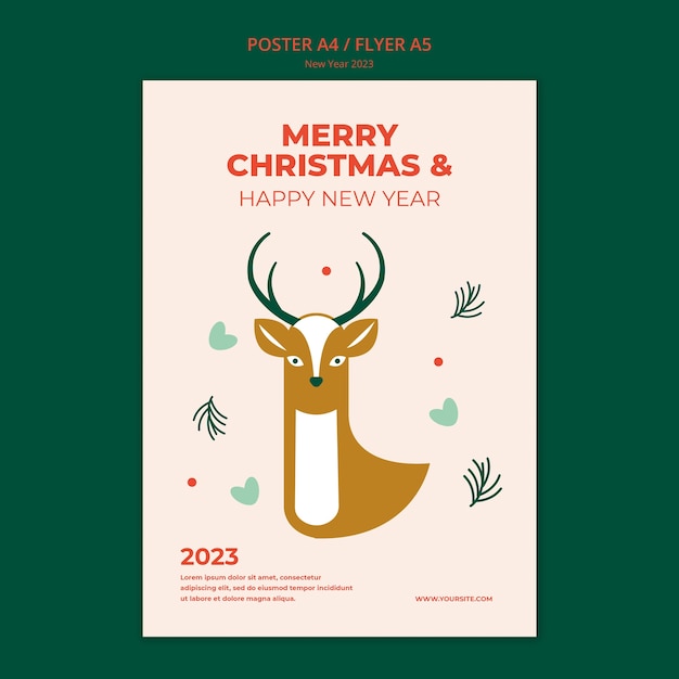 Free PSD flat design christmas and new year poster template