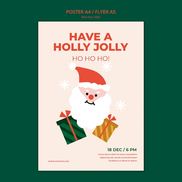 PSD gratuito poster di natale e capodanno design piatto