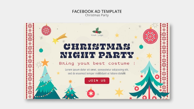 Flat design christmas party facebook template