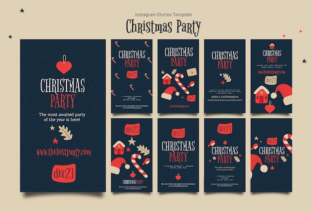 Free PSD flat design christmas party instagram stories