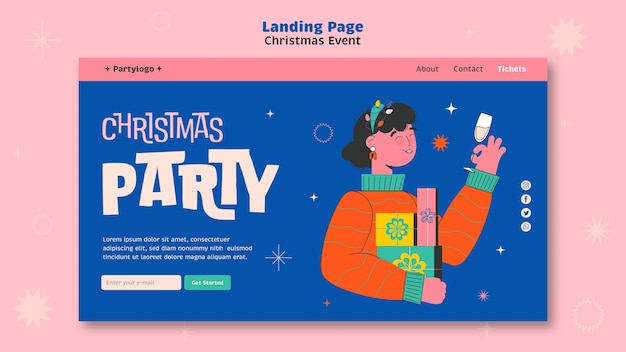 Бесплатный PSD Целевая страница рождественской вечеринки в плоском дизайне
