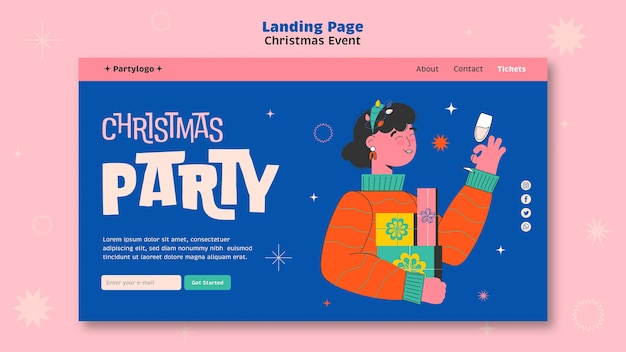 PSD gratuito pagina di destinazione della festa di natale dal design piatto