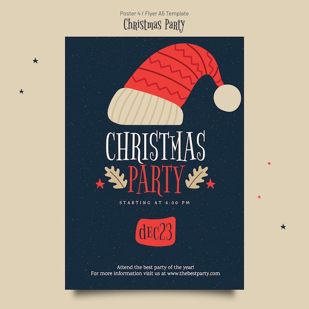 Free PSD flat design christmas party poster template