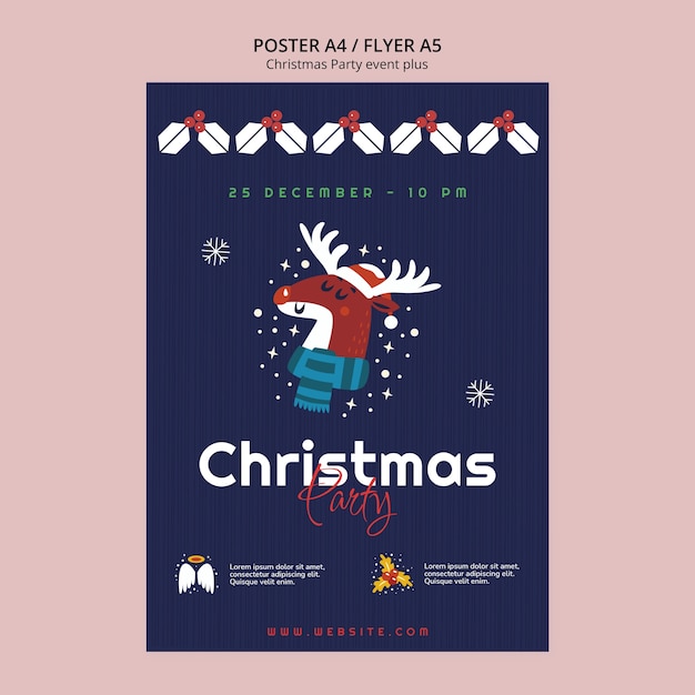 Free PSD flat design christmas party template