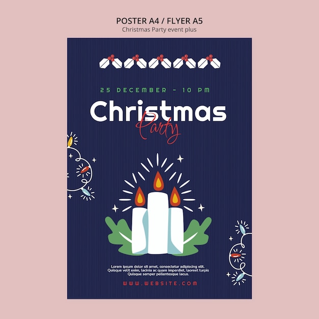 Free PSD flat design christmas party template