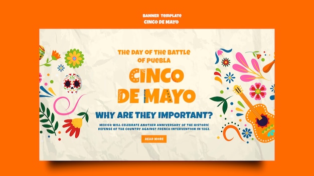 Бесплатный PSD Шаблон баннера синко де майо в плоском дизайне
