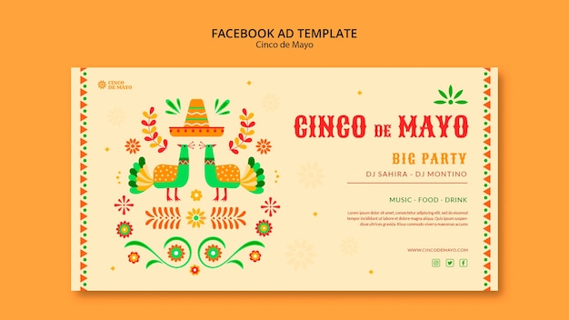 Flat design cinco de mayo facebook template