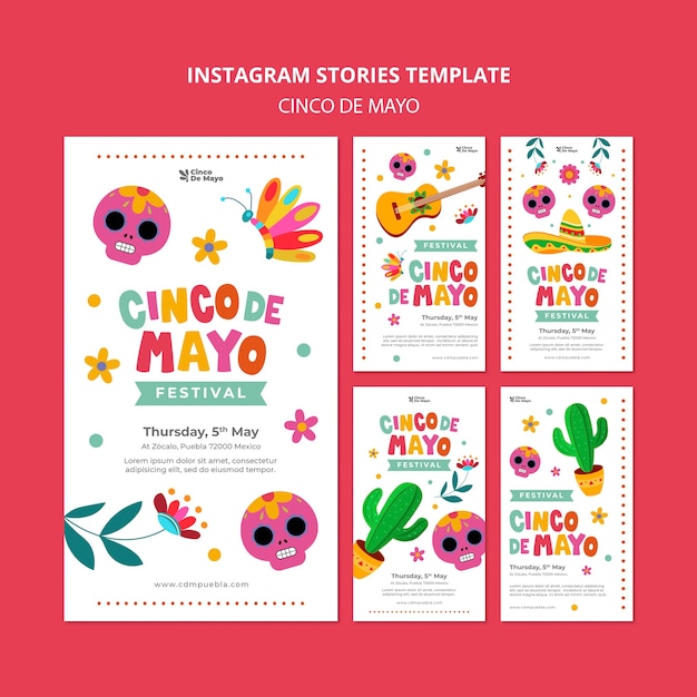 무료 PSD 평면 디자인 cinco de mayo instagram 템플릿