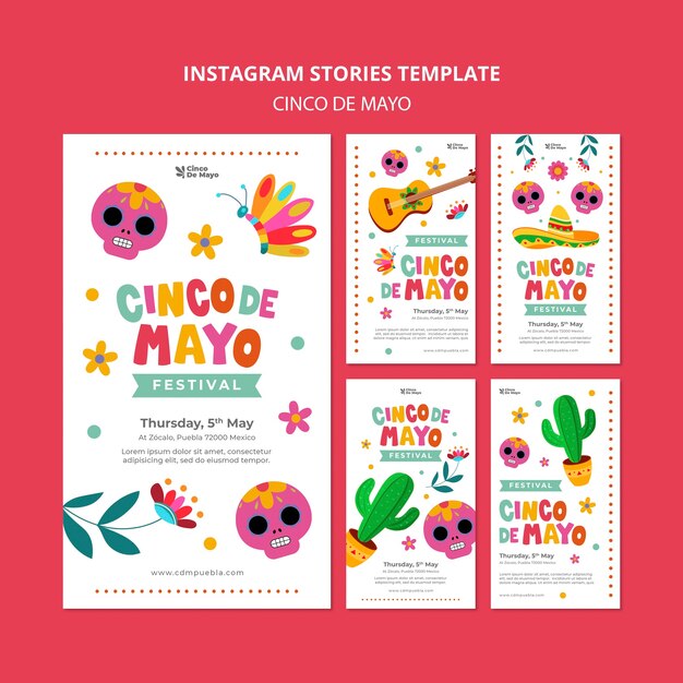 Flat design cinco de mayo instagram template