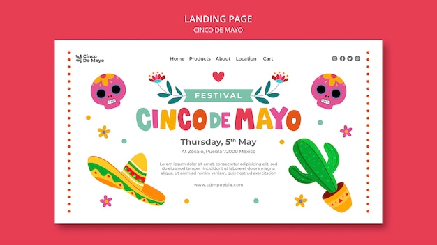 무료 PSD 평면 디자인 cinco de mayo 방문 페이지 템플릿