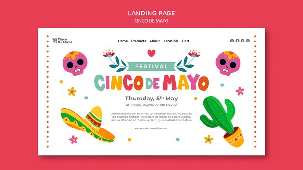 flat design cinco de mayo landing page template