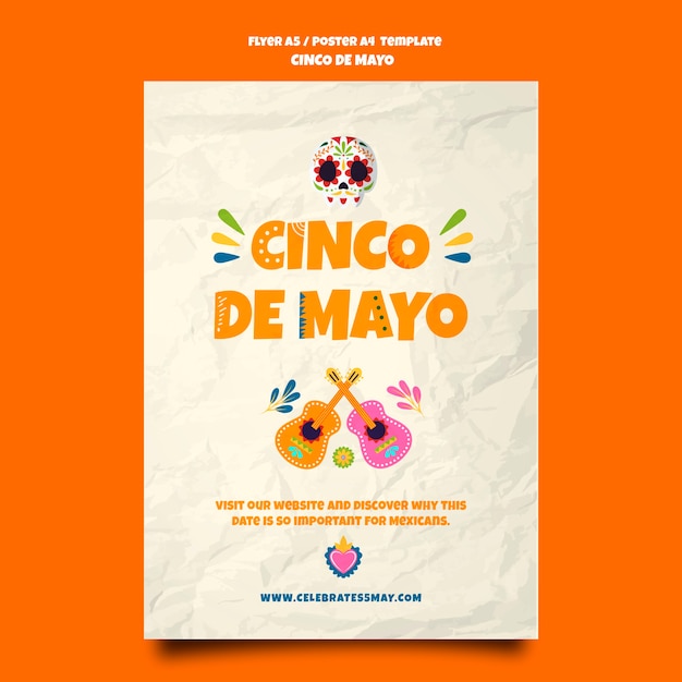 Modello di poster cinco de mayo design piatto