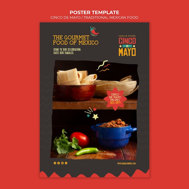 Free PSD flat design cinco de mayo poster template